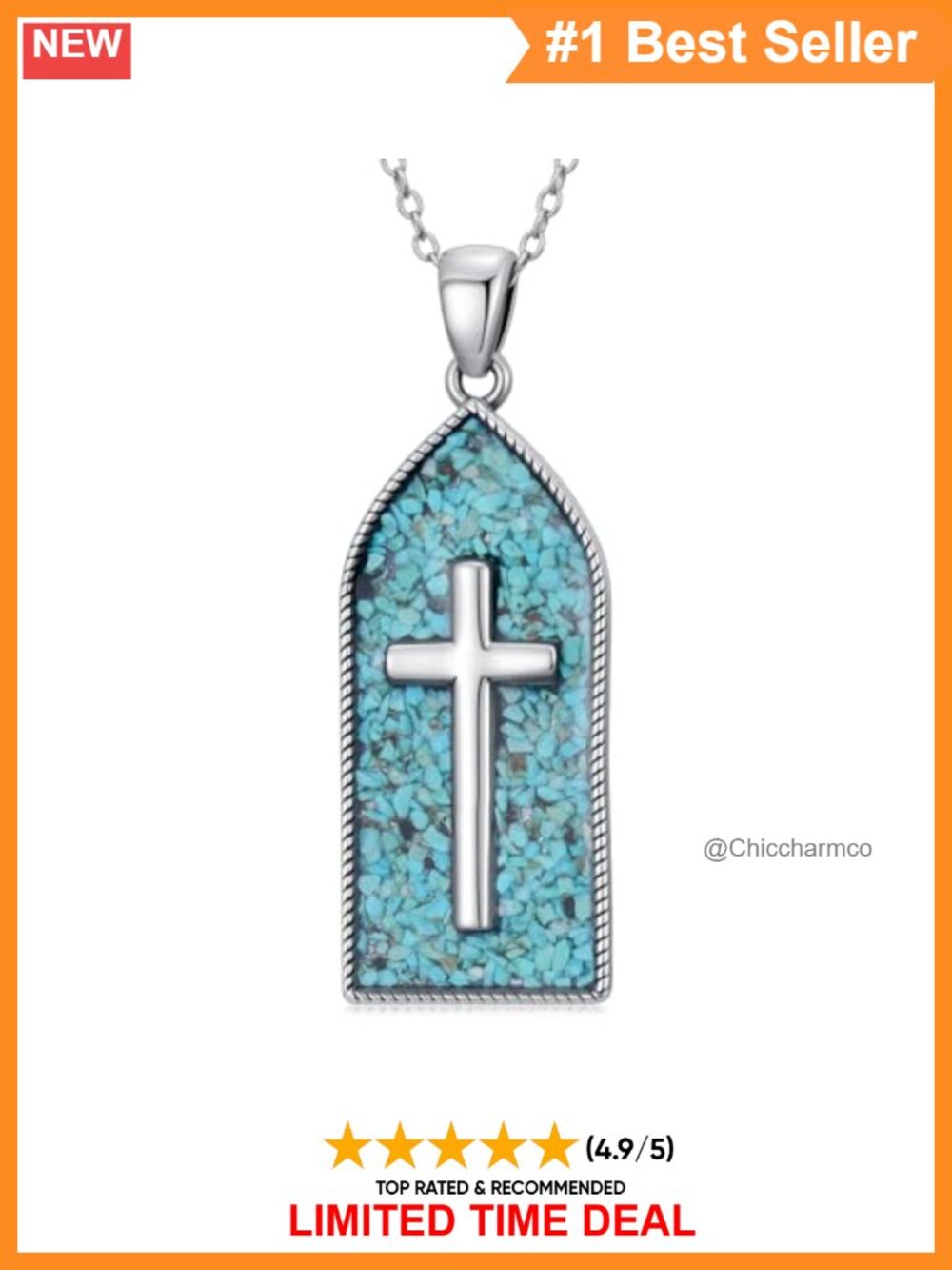 925 Sterling Silver Turquoise Cross Pendant Necklace Religious Jewelry